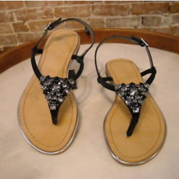 NIB Black Rhinestone Embellished Slingback Sandal - Picture 2 of 4